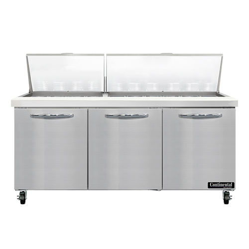 Continental Refrigerator SW72N30M Mighty Top Sandwich Unit 72W 20.6 cu ft three-section with 30 1/6 size pans