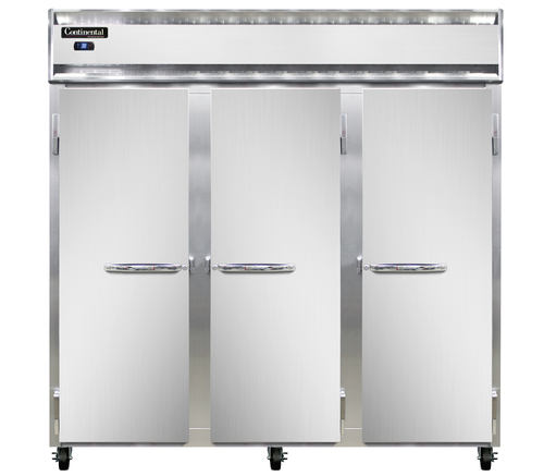 Continental Refrigerator 3RSNSS Reach-In Three-Section Stainless Steel Refrigerator with Solid Doors and Digital Control