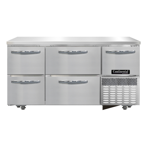 Continental Refrigerator RA60N-U-D Undercounter Refrigerated Base 60 inch Stainless Steel Drawers and Door