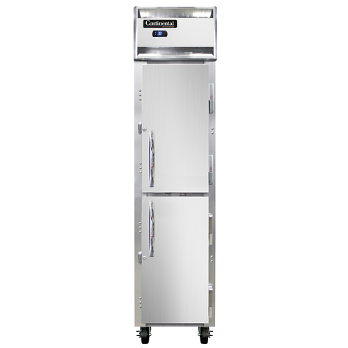 Continental Refrigerator 1RSESNSSHD Slim Line Refrigerator Reach In 17-3/4W One Section Stainless Steel Half Height Doors
