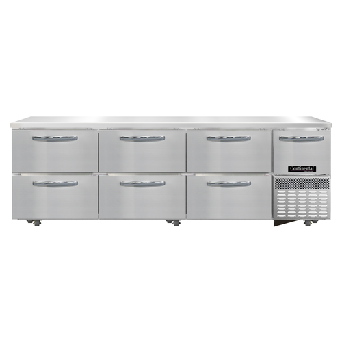 Continental Refrigerator RA93N-U-D Undercounter Refrigerated Base 93W Stainless Steel 6 Drawers 1 Door R290