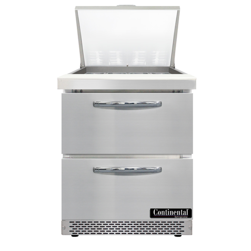 Continental Refrigerator D27N12M-FB-D Designer Line Mighty Top Sandwich Unit 27 inch with Drawers and Pans