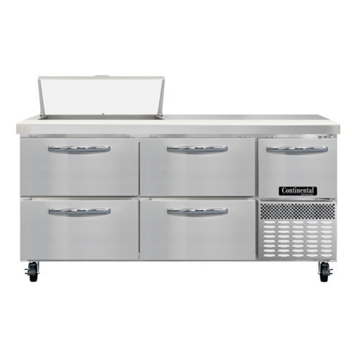 Continental Refrigerator RA68SN8-D Refrigerated Base Sandwich Unit 68 inch Stainless Steel with 8 Pans and Drawers