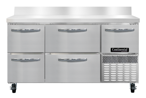 Continental Refrigerator FA60NBS-D Freezer Base Worktop Unit 60 inch Stainless Steel with Drawers and Door