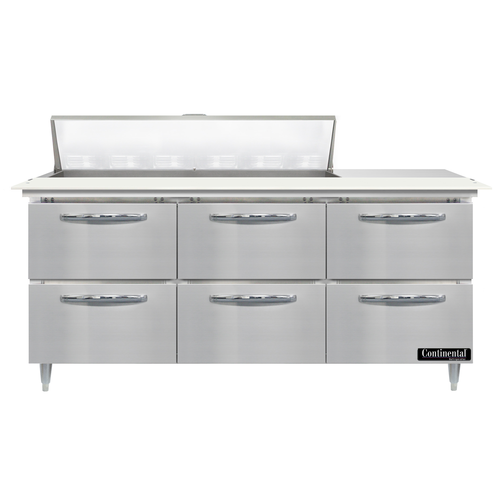 Continental Refrigerator D72N12C-D Designer Line Sandwich Unit 72 inch three section with drawers and stainless steel top