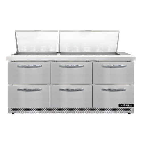 Continental Refrigerator D72N27M-FB-D Designer Line Mighty Top Sandwich Unit 72 inch Front Breather Stainless Steel
