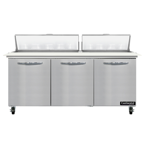 Continental Refrigerator SW72N18C Sandwich Unit 72W 20.6 cu ft capacity three-section with 18 1/6 size pans and cutting board