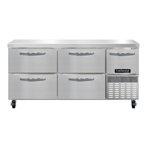 Continental Refrigerator RA68SN-D Refrigerated Base Shallow Depth Worktop Unit 68W Stainless Steel 4 Drawers