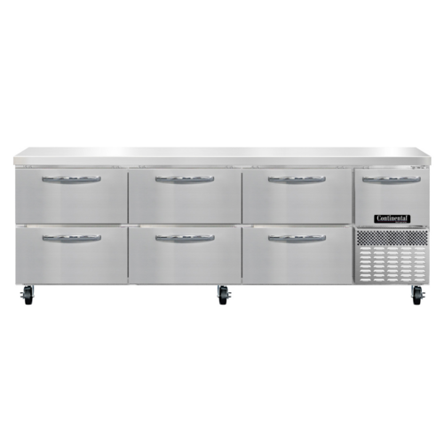 Continental Refrigerator RA93SN-D Refrigerated Base Shallow Depth Worktop Unit 93 inch Stainless Steel