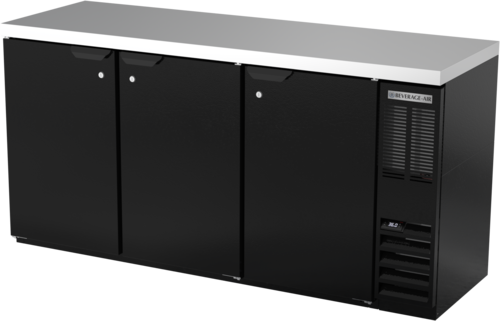 Beverage Air BB72HC-1-B-27 Refrigerated Back Bar Storage Cabinet 72 Inch Three Section with Solid Doors and LED Lighting