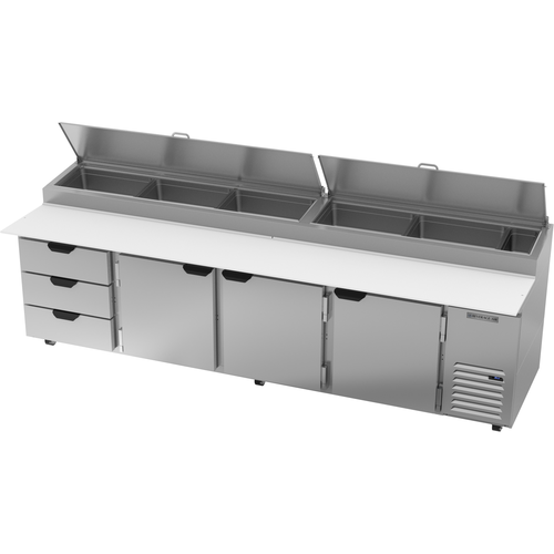 Beverage Air DPD119HC-3 Pizza Top Refrigerated Counter 119 inch 42.2 cu ft Stainless Steel with Drawers and Doors