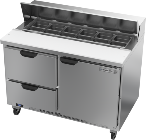 Beverage Air SPED48HC-12-2 Sandwich Top Refrigerated Counter 48 inch Two Section 13 cu ft Stainless Steel