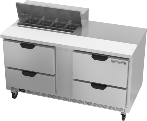 Beverage Air SPED60HC-08-4 Sandwich Top Refrigerated Counter 60 inch Two Section 16 cu ft Capacity Stainless Steel