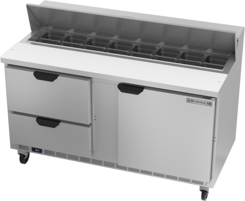 Beverage Air SPED60HC-16-2 Sandwich Top Refrigerated Counter 60 inch Two Section 16 cu ft Capacity Stainless Steel