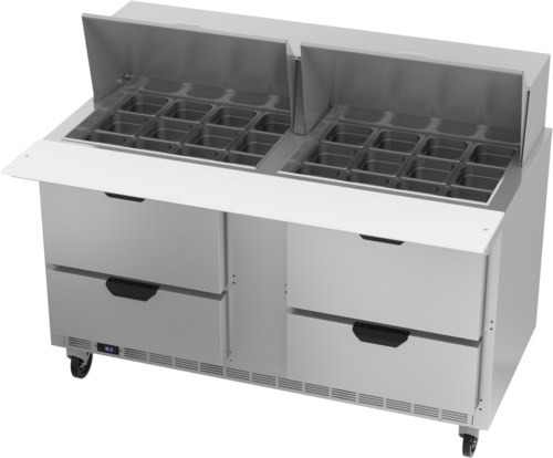 Beverage Air SPED60HC-24M-4 Mega Top Refrigerated Counter 60 inch Two Section 16 cu ft Capacity Stainless Steel