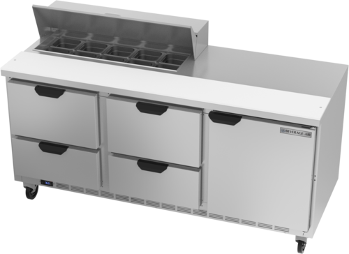 Beverage Air SPED72HC-10-4 Sandwich Top Refrigerated Counter 72 inch Three Section 20 cu ft Capacity