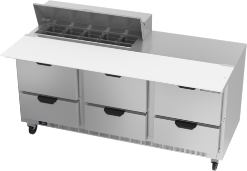 Beverage Air SPED72HC-10C-6 Sandwich Top Refrigerated Counter 72 inch Three Section 20 cu ft Capacity