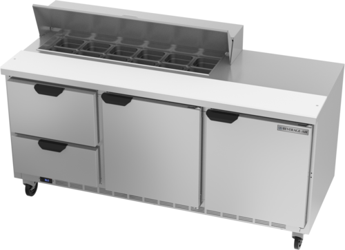 Beverage Air SPED72HC-12-2 Sandwich Top Refrigerated Counter 72 inch Three Section 20 cu ft Capacity Stainless Steel