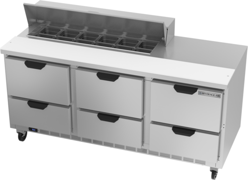 Beverage Air SPED72HC-12-6 Sandwich Top Refrigerated Counter 72 inch Three Section 20 cu ft Capacity Stainless Steel