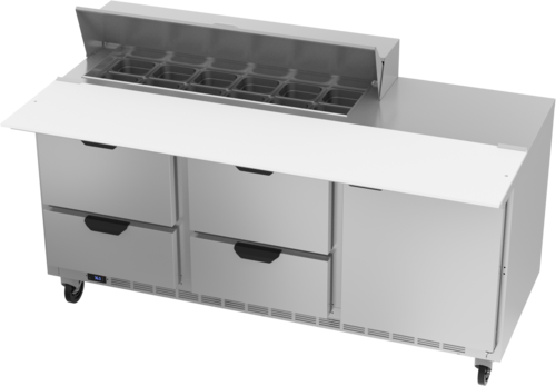 Beverage Air SPED72HC-12C-4 Sandwich Top Refrigerated Counter 72 inch Three Section 20 cu ft Capacity