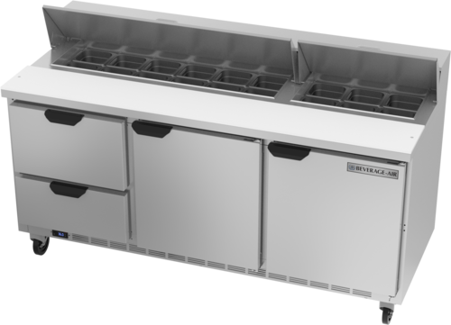 Beverage Air SPED72HC-18-2 Sandwich Top Refrigerated Counter 72 inch Three Section 20 cu ft Capacity Stainless Steel