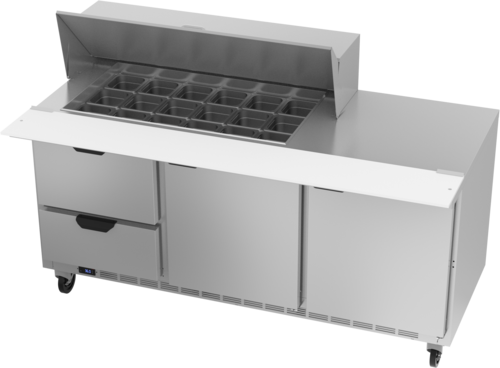 Beverage Air SPED72HC-18M-2 Mega Top Refrigerated Counter 72 inch Three Section 20 cu ft Capacity Stainless Steel