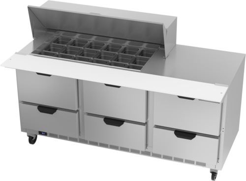 Beverage Air SPED72HC-18M-6 Mega Top Refrigerated Counter 72 inch Three Section 20 cu ft Capacity Stainless Steel