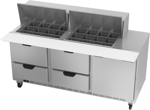 Beverage Air SPED72HC-24M-4 Mega Top Refrigerated Counter 72 inch Three Section 20 cu ft Capacity Stainless Steel