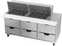Beverage Air SPED72HC-24M-6 Mega Top Refrigerated Counter 72 Inch Three Section 20 Cu Ft Capacity Stainless Steel