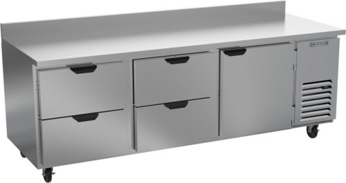Beverage Air WTRD93AHC-4 Worktop Refrigerator Three Section 93 Inch Stainless Steel with Drawers and Door