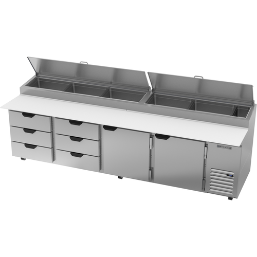 Beverage Air DPD119HC-6T Pizza Top Refrigerated Counter 119 inch Four Section 42.2 cu ft Stainless Steel