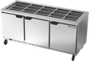 Beverage Air SPE72HC-S Salad Top Refrigerated Counter Three Section 72 Inch 20 Cu Ft Solid Doors Stainless Steel