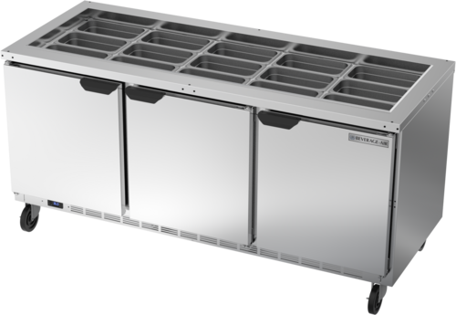 Beverage Air SPE72HC-S Salad Top Refrigerated Counter Three Section 72 Inch 20 Cu Ft Solid Doors Stainless Steel