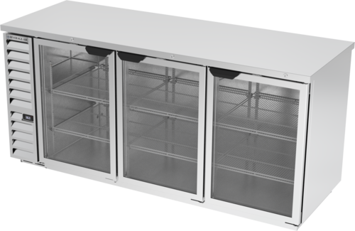 Beverage Air BB78HC-1-FG-S Refrigerated Back Bar Storage Cabinet 79 Inch Three Section with Glass Doors and LED Lighting