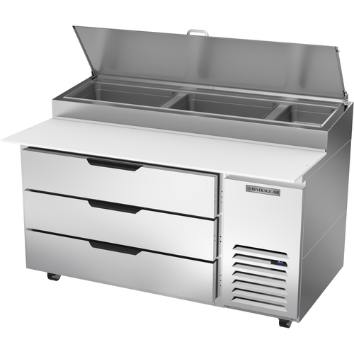 Beverage Air DPD60HC-3 Pizza Top Refrigerated Counter 60 inch One Section 17.8 cu ft Stainless Steel Drawers