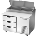 Beverage Air DPD46HC-3 Pizza Top Refrigerated Counter 46 inch One Section 12 cu ft with Drawers and Stainless Steel Top