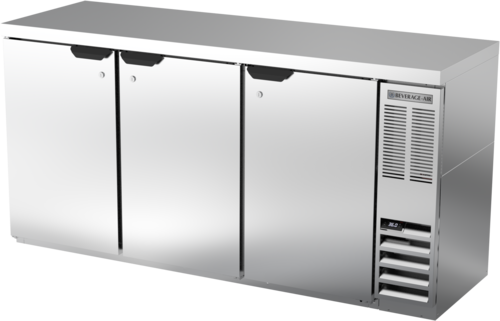 Beverage Air BB72HC1FS27 Refrigerated Back Bar Storage Cabinet 72 Inch Three Section Solid Doors LED Lighting