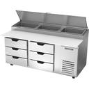 Beverage Air DPD72HC-6 Pizza Top Refrigerated Counter Two Section 72 Inch 22.8 Cu Ft with Six Drawers