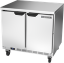 Beverage Air WTR36AHC-FLT Worktop Refrigerator Two Section 36 Inch 8.5 cu ft Solid Doors Stainless Steel