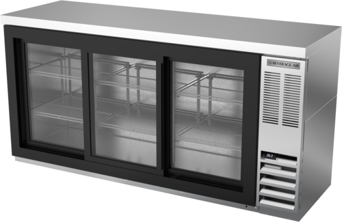 Beverage Air BB72HC1GS27 Refrigerated Back Bar Storage Cabinet 72 inch Three Section with Locking Glass Doors