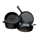Lodge Cast Iron L5HS3 5 Piece Cookware Set Griddle Skillet Dutch Oven Induction Safe Made in USA