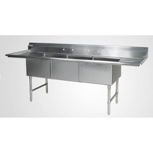Economy 3 compartment Stainless 15x15 Sink w (2) 15" DB