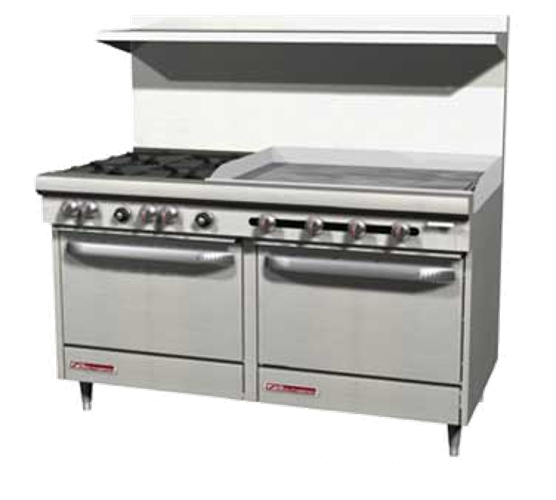 Southbend S60DD-3GL S-Series Restaurant Range Gas 60" 4 28000 BTU Burners 36" Griddle 2 Ovens Stainless Steel