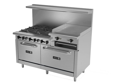 Commercial 6 Burner 24" Raised Griddle Gas Range Two Ovens Asber USA AEMR-2-RG24-B6-60