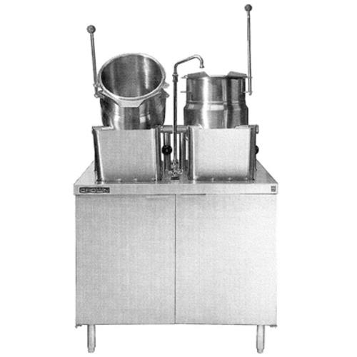 Crown Steam DMT-6-6 Direct Steam Kettle Cabinet, Two 6-Gal Tilting Kettles, 316 SS Liner, Sink with Faucet, 36" Base, SS Legs
