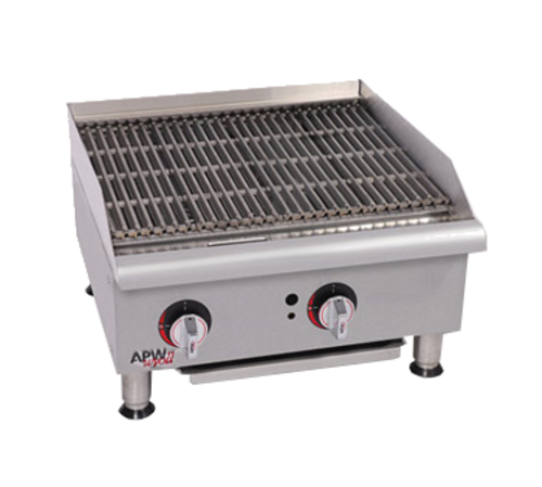 APW Wyott GCRB-24S 24-Inch Gas Countertop Charbroiler with Heavy-Duty Cooking Grates and Adjustable Heat Controls