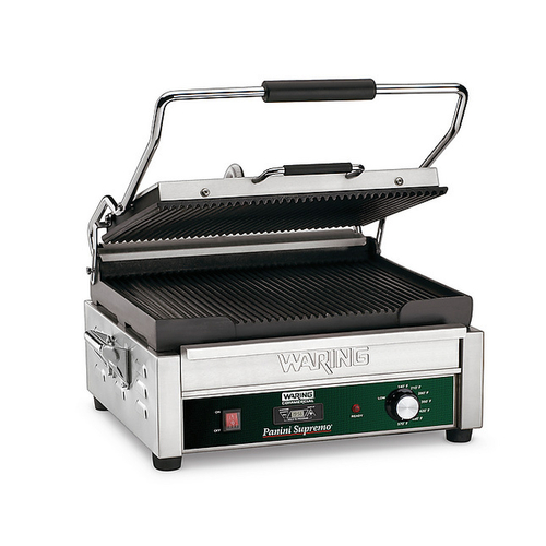 Waring Commercial Panini Supremo WPG250TB Sandwich / Panini Grill 14.5 x 11 Inch Cooking Surface