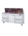 Blue Air BLMT72-D4RL-HC 72" Mega Top Refrigerated Prep Table, 4 Drawers & Center Door