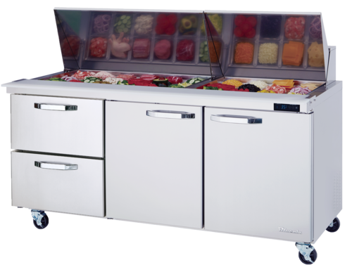 Blue Air BLMT72-D2L-HC 72" Mega Top Sandwich & Salad Prep Table, 2 Drawers + 2 Doors