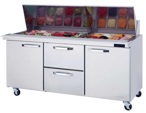 Blue Air BLMT72-D2M-HC 72" Mega Top Prep Table with Center Drawers & 2 Doors